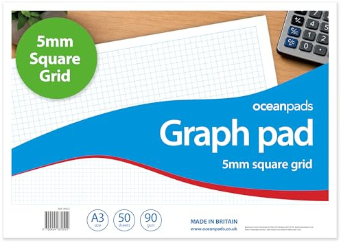 A3 Graph Pad 5mm Square Grid – Ocean Pads (70512) | 50 Sheets | Premium 90gsm Graph Paper | Technical Drawing, Plotting Graphs, Engineering & Drafting