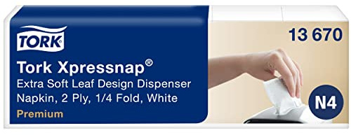 Tork 13670 Serviettes en papier enchevêtrées Premium Xpressnap N4 - Extra doux / décor feuille - lot de 8 paquets - Blanc | Blanc, Extra doux, décor feuille, lot de 8 paquets