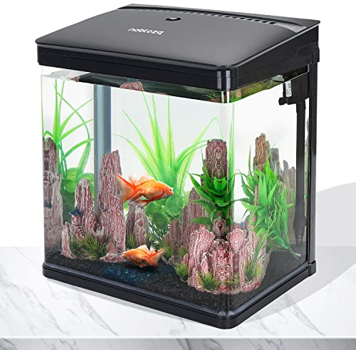 Nobleza - Nano Acquario in vetro per pesci acqua tropicali con illuminazione a Led e filtro inclusa. 14 Litri, color Nero.