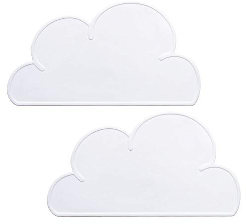 Silikon Platzset, Platzdeckchen Wolke, YOCZOX 2Pcs Kinder Platzset rutschfest, Baby Untersetzer, Kinder Tischset Wolke, Silikon Tischunterlage, Cloud Tisch Matte für Kinder, BPA frei, 48x27x0.3cm weiß