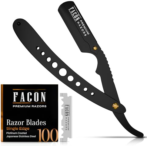Facón Straight Razors for Men - Professional Barber Straight Edge Razor Kit with 100 Blades, Classic Stainless Steel Barbero Shaver for a Smooth & Precise Shave, Premium Barber Razor for Men's Shaving