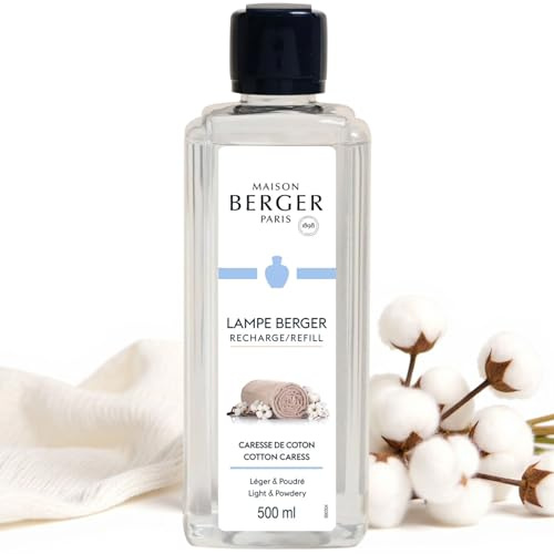 Maison Berger – Recharge Lampe Berger Caresse de Coton 500 ML – Fleur d'Oranger, Notes poudrées, Cèdre – Parfum Floral, Gourmand, musqué – Anti-odeurs – Fabriqué en France