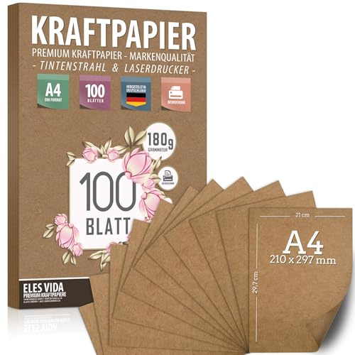 Premium Papel de Estraza DIN A4 de 180 g – 21 x 29,7 cm - 100 hojas - Papel de manualidades, natural, hojas de cartón, de cartón vintage para boda, regalos y etiquetas