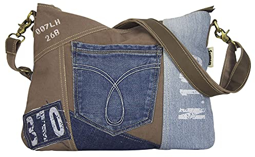 Sunsa Damen Tasche Umhängetasche, Jeans/Canvas Handtasche. Kleine Upcycling bag. Jeanstasche in Vintage Design. Taschen praktische Geschenke for Women