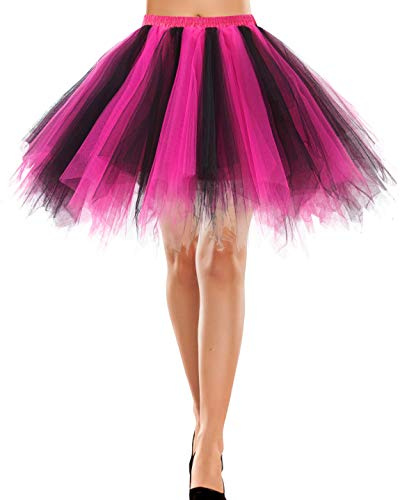 Bbonlinedress Tyllkjol med balett tutu klassisk dans kort stil 50-tal utsvängd tyll kjol, Svart Fuschia, L