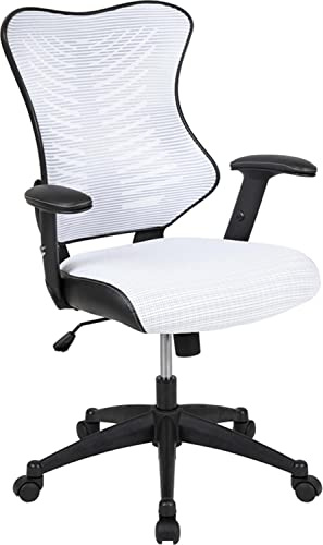 Flash Furniture High Back Designer White Mesh Executive Swivel Ergonomic Office Chair with Adjustable Arms, 25.75W x 25D x 39 - 42.75H | Ergonomische, verstellbare Arme, hohe Rückenlehne, Netzrücken