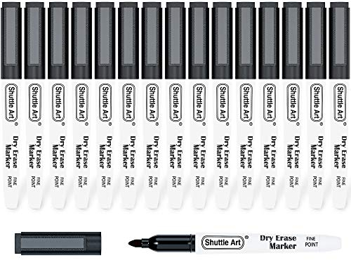 Shuttle Art Whiteboard Marker schwarz, 15 magnetische whiteboard stifte abwischbar schwarz, Folienstift trocken abwischbar fein, für Whiteboards, magnetische Schreibtafeln, Spiegel geeignet