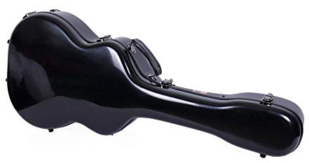 Crossrock Deluxe-Gitarrenkoffer aus Fiberglas für OM/Martin 000 Style, glänzendes schwarzes Finish, TSA-Verriegelung, Samt-Innenseite, Premium-Hartschale für Bühne und Reisen, Schwarz (CRF2020OMBK)