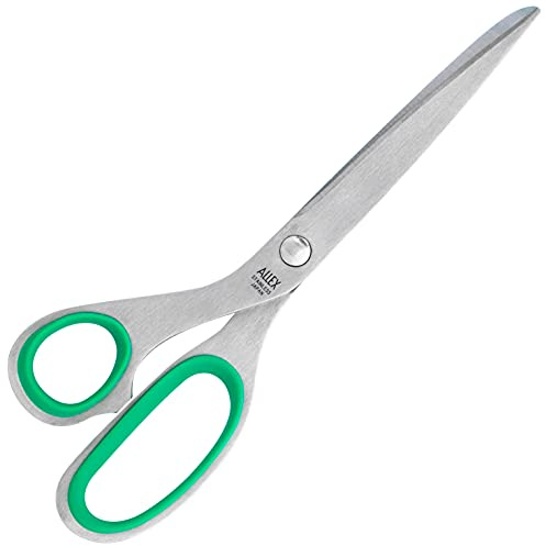 ALLEX Left Handed Scissors Adult Large 8 Inch, All Purpose Heavy Duty Japanese Stainless Steel Shears for Office, Utility Lefty Office Scissors (S-200L) Silver and Green, Made in Japan
