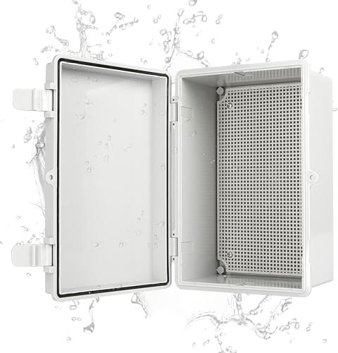 Iron Forge Cable Waterproof Junction Box - Outdoor Enclosure - Boxes with Mounting Plate, Wall Brackets, Hinged White Panel Cover - IP65-11x7 Inch