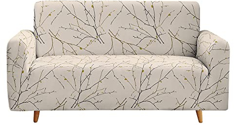 Highdi Floral Sofabezug Sofaüberwürfe für 1/2/3/4 Sitzer, Armlehnen Sofa Cover Elastisch Stretch Antirutsch Sofa Cover Sofahusse Couchbezug Möbelschutz (beige Zweige,4 Sitzer)