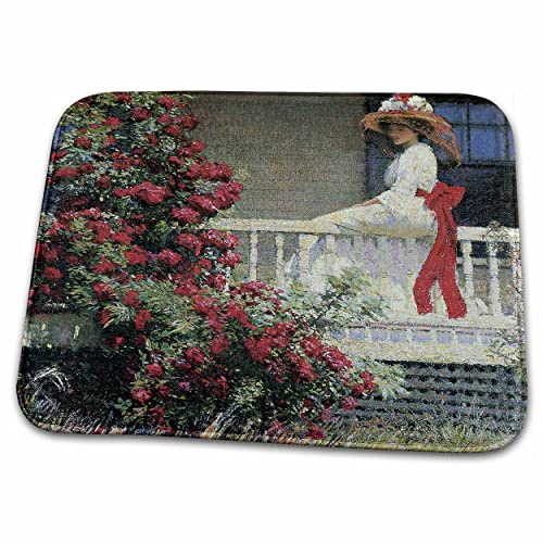 Dish Drying Mat - The Crimson Rambler by Philip Leslie Hale Victorian Lady and Roses BLN Flower Paintings Fine Art Collection