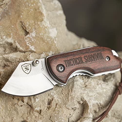 TS Tactical Store Mini navaja de madera WOOD DOGTAB de Acero inoxidable de 4,5cm | Mini cuchillo plegable de bolsillo | Navaja plegable de bolsillo | Cuchillo Outdoor, Senderismo, Camping 18631