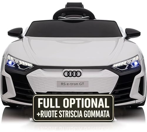 TOYSCAR Macchina Elettrica per Bambini Audi RS e-Tron Auto Elettrica per Bambini Telecomandata Sedile in Pelle Porte Apribili TAPPETINI Inclusi Doppio Motore Elettrico 12V Carico 25 kg Bianca