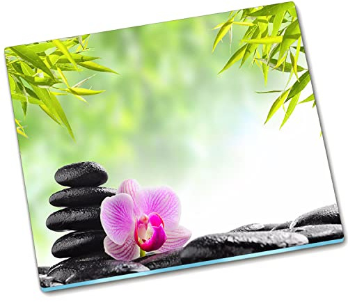 Decormat Schneidebretter Küche Schutzbrett Gehärtetes Glas Spritzschutz Herdabdeckplatte 60x52 cm - Orchidee und Steine
