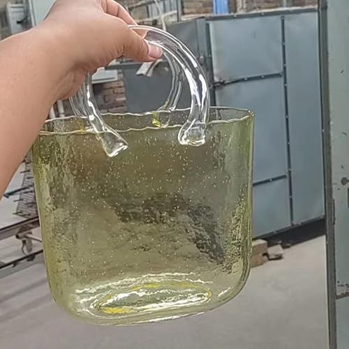 FQQWEE Glass Handbag Shaped Vase for Flowers Creative Purse Vase with Fish Bowl Clear Purse Flower Vase with Bubbles Design for Office Home Wedding Centerpiece Decor