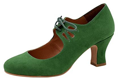 PASARELA - Zapatos de Baile Flamenco Antelina Cordones Antelina Mujer Color: Verde Talla: 37