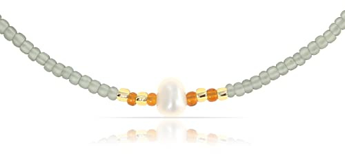 Made by Nami Designer Perlen-Choker • Damen Halskette mit Süßwasserperlen • Filigranes Perlenhalsband • Perlen-Kette Wasserfest • Handmade Strand & Surfer Schmuck