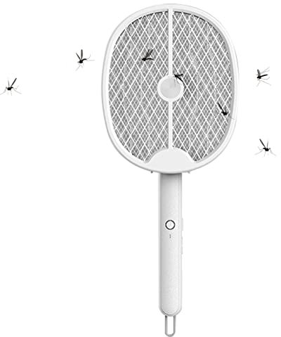 Teksome Raquette tapette à Mouches | Lampe Anti-Mouches Rechargeable Pliable 2 en 1 | Raquette de Chasse-Mouches avec Filet de Protection à 3 Couches, Raquette électrique Anti-Insectes à Haute