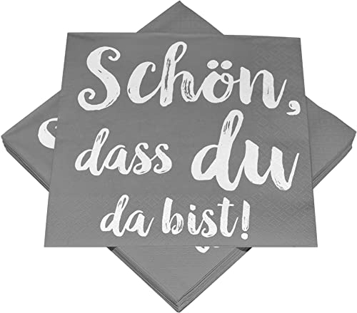 HEKU 'Schön dass du da bist' Cocktail-Servietten, 3-lagig, 25x25cm, 150 Stück I Stilvolles Design I Ideal für Feiern I Praktisch Verpackt