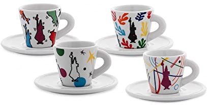 Bialetti Set 4 Tazzine Con Piattino Espresso Arte