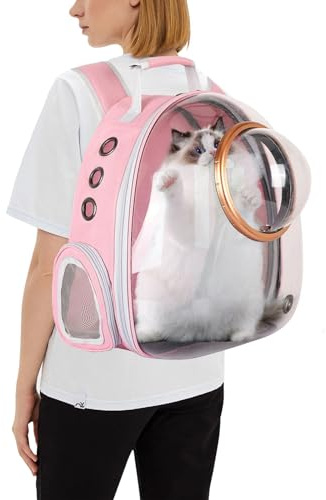 PETCUTE Haustier Rucksack Raumkapsel,Atmungsaktive Wärme Proof,Katzen Rucksack Träger mit Sicherheitsleine,wasserdichte,Katzenrucksack für Kleine Mittelgroße Hunde Katzen Welpen,für Reisen,Rosa