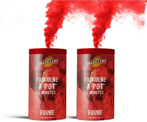 SPARKLERS CLUB Lot de 2 Fumigènes en Pot 2 MINUTES couleur Rouge - Allumage à mèche, durée 120 secondes, fumigene couleur à poser au Sol - fumigene pot au sol Catégorie F1 - LIVRAISON 24/48H