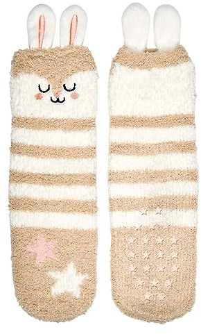 moses. Petites chaussettes stoppeuses douillettes pour enfants, aspect lapin, chaussettes antidérapantes ABS, unisex, 2 paires, beige, taille 26-36