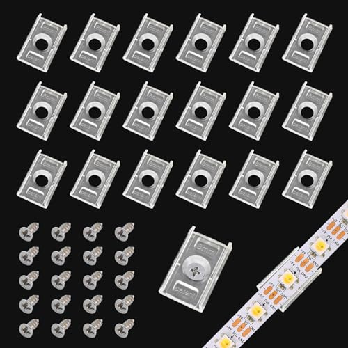 Colexy 100 Stück 8mm LED Streifen Montagehalterung Clips, Licht Montagehalterung Klipp, LED Streifen Halterung, mit Schrauben, Streifenlicht-Montagehalterungsclip, für DIY, Außen, Innen, Dekor