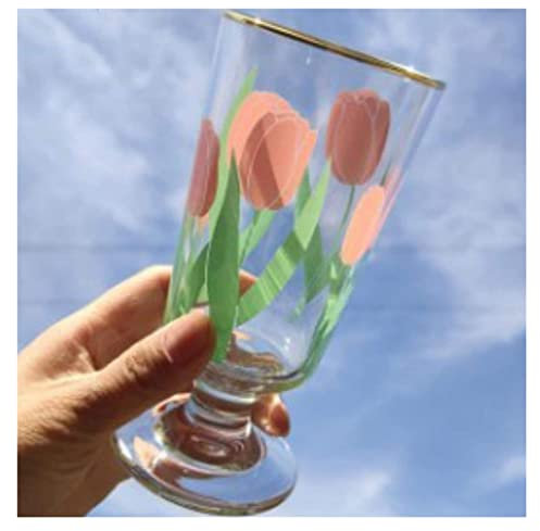 Wine Glass Coffee Cup Champagne Glass Gift 280Ml Vintage Chrysanthemum Whiskey Shot Glass Tulips Snifter Gold Foil Shake Vodka Glass Cup Multi-Purpose Wine Set Goblet Whiskey glass/456