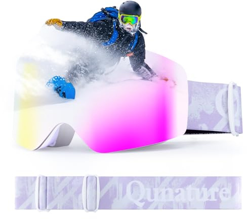 Qunature Skibrille Schneebrille UV-schutz Damen/Herren Goggles Anti-fog | Atmungsaktive Helmkompatible Snowboardbrille für Brillenträger, Skifahren, Snowboarden