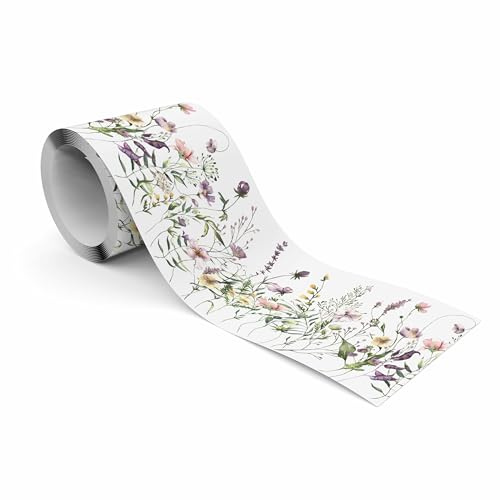 Muralo Bordüre Selbstklebend Aquarellblumen, Wandbordüre - 10x300 cm | Tapetenbordüre, Zartes Design, UV-beständig, halbmatt, glatt und abriebfest - ideal für Wohnzimmer und Schlafzimmer