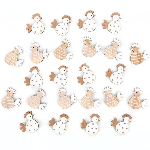 Logbuch-Verlag Ostern Tischdeko Set 24 Hühner Streudeko Natur weiß braun Osternest Basteln Dekorieren 4 cm