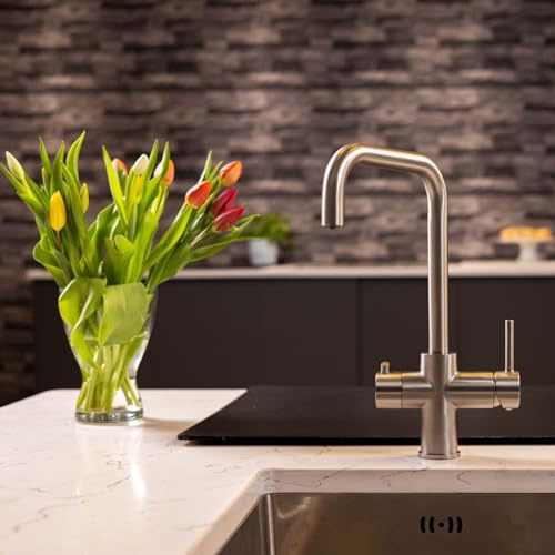 Flode Vier 4 in 1 Boiling Water Tap Full Kit - Tank & Filter | Instant Boiling Filtered Cold Mains Hot & Cold | Full Kit with 2.4L Boiler Unit & Filter | Instant Hot 4 in 1 tap (Brushed Nickel)