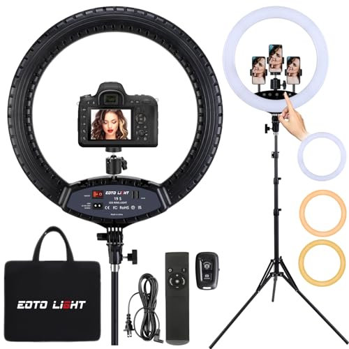 EOTO Light 19 Inch LED Ring Light with Tripod Stand for Makeup, Portrait, YouTube Vlog, Video Shooting, Includes Carrying Bag and Remote Controller