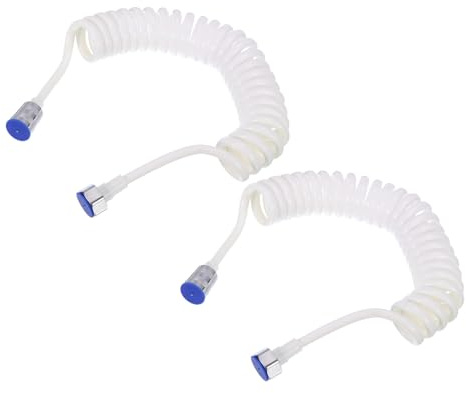 QUARKZMAN 2Stk Feder Flexibelr Brause Schlauch 3Meter Flexibelr Teleskop Brause Schlauch mit Kupfer Zink Schnittstelle Mutter für Toilette Wasserhahn Badezimmer Spirale Flexibel Weiß