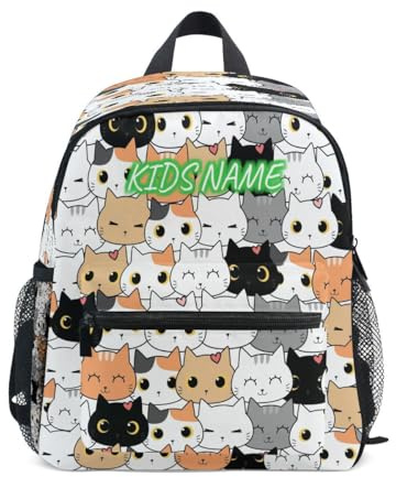 HMZXZ Mini mochila personalizada para niños pequeños, para niñas, niños, gato, cabeza de gatito, mochilas infantiles personalizadas, mochila escolar con nombre y texto para niños, multicolor