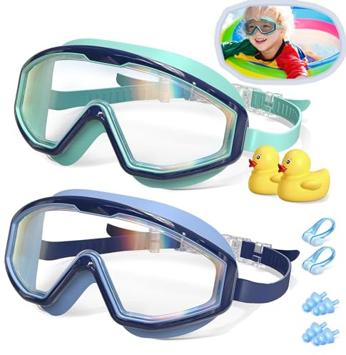 Bogoro 2 Pezzi Occhialini Nuoto Bambini 3-15 con Paperella di Gomma Occhiali da Nuoto Per Piscina Per Bambini Occhiali Immersione Bambino Occhiali Piscina Protezione UV Anti-Appannamento Ampie Lenti
