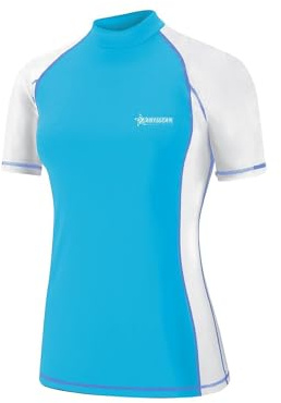 Abysstar Damen Maglia Donna Protettiva Con Maniche Corte In Lycra Uv 50+ Rash-Guard-Shirt, Blau/Grau, XL-XXL