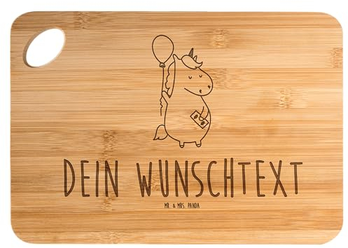Mr. & Mrs. Panda Personalisiertes Schneidebrett Einhorn Luftballon - Personalisierte Geschenke, Geld, Geschenk, Holzbrettchen mit Namen, Unicorn, Holz, Einhörner