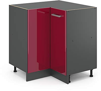 Vicco Eckunterschrank R-Line, Rot Hochglanz, 75.6 cm, AP Eiche
