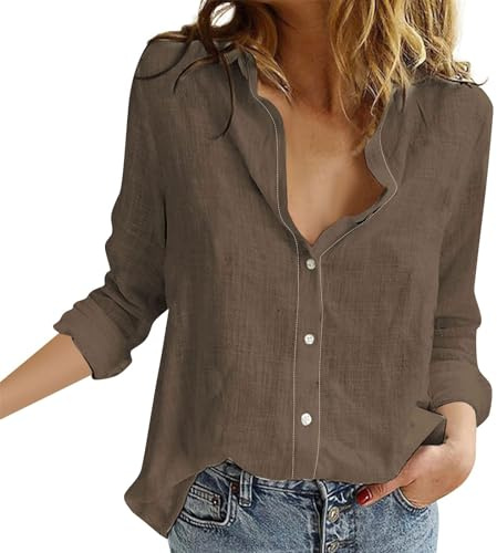 Ropa de Mujer Camisa Vaquera Mujer Chaqueta Fina Mujer Blusa Negra Fiesta Blusones Elegantes Camisa Leñador Mujer Camisas de Mujer Elegantes de Manga Corta Sobrecamisa Mujer Marrón 2XL