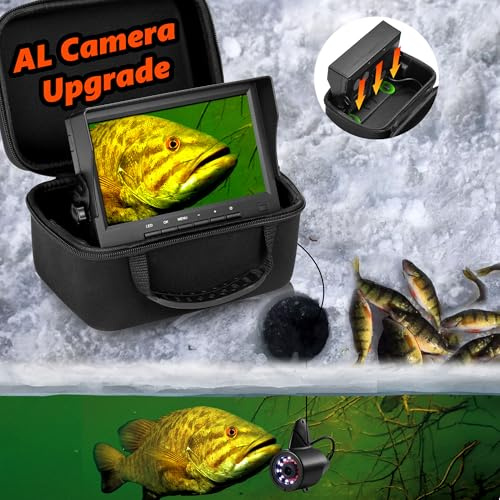 [FishPRO® 2026 Upgrade] Underwater Fishing Camera - [No Slide Off] 7'' Ice Fishing Camera Underwater 1200TVL w/Bracket,12pcs IR + 12pcs LED, 4,500mAh, Portable Fish Finder Ice Fish Gifts for Men, 65ft