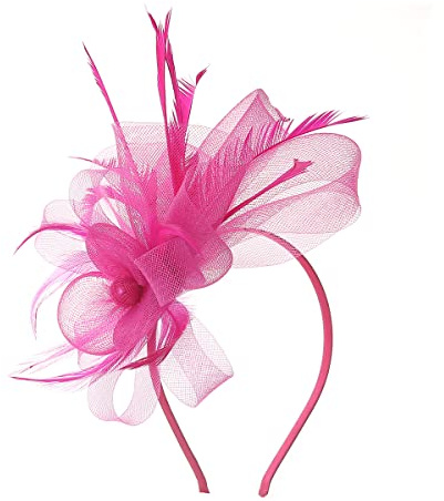 Hotstylezone Bead Loop Feather Fascinator On Headband For Women Wedding Ascot Races (fuchsia, one size)