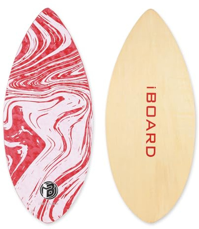 iBOARD 36” Skipper Skimboard with High Gloss Coat Wooden Skim Boards for Beginners, Teenagers and Adults Beach Skimboard 3 Color Traction Pad to Choose(Red)