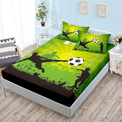 Sabanas 90X190 Fútbol Bedding Juego De Sabanas 3 Piezas - Poliéster Microfibra Cepillada Funda Colchon - Hipoalergenica Juego De Sabanas - Sabana Bajera 90X190 Ajustable