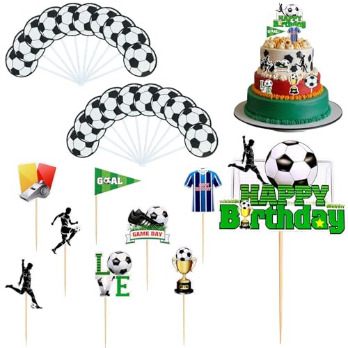 SEPSCO Decoracion Tarta Futbol 29Pcs, Fútbol Decoración Tartas Cumpleaños Adornos No Comestibles para Magdalenas Happy Birthday Pastel Topper Football Fiestas Cupcake Cake Decoraciones para Niños