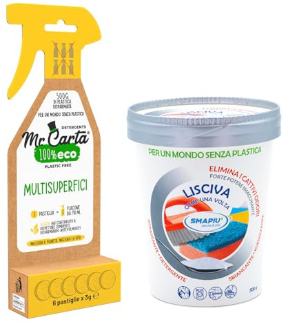 Mr.Carta Multisuperfici Pastiglie Detergenti Ecologiche, Confezione da 6 x 35g, Smapiu' Lisciva Detergente per Superfici Dure, 500g