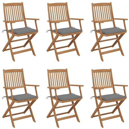 Iiaky Klappbare Gartenstühle 6 STK. mit Kissen Massivholz Akazie Klappbarer Schuhwechselhocker