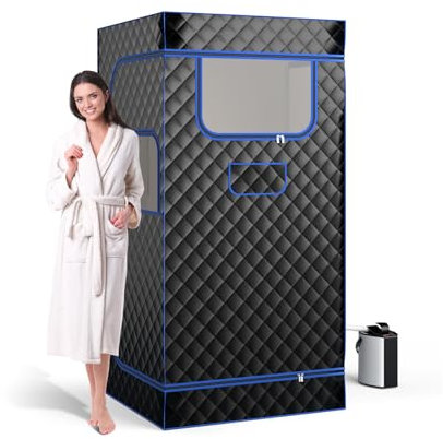 GOPLUS Sauna de Tamaño Completo, Kit de Relajación Personal con Silla Plegable, Generador de Vapor de 3L, Caja de Sauna para 1 Persona, Sauna de Vapor Portátil, 91 x 91 x 183 cm (Negro)
